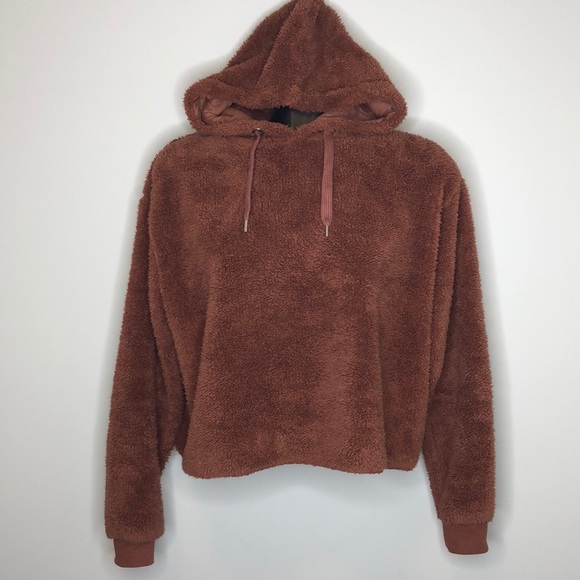 Primark Tops - PRIMARK cognac teddy bear baggy cropped hoodie M